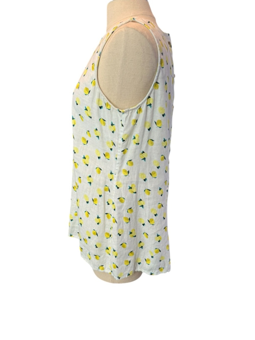 Cynthia Rowley Linen Lemon Print Sleeveless Top Summer Blouse S Farmhouse - Picture 2 of 7